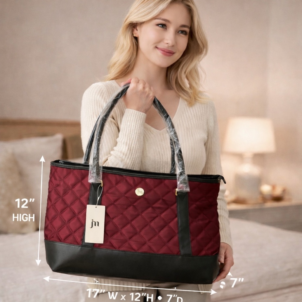 Jessica Moore-Stylish Black and Burgundy Striped Laptop Bag (NEW)